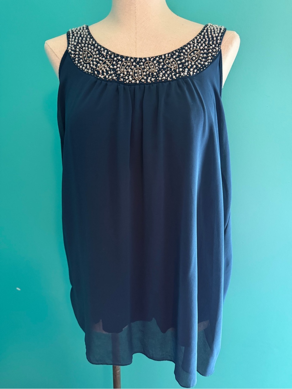 Design History Navy Beaded Neckline Sleeveless Camisole